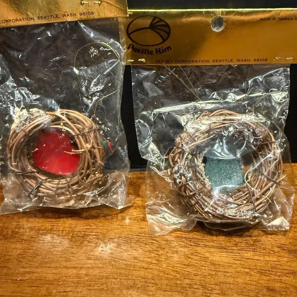 Vtg Pacific Rim Miniature Grapevine Wreath Ornaments Lot 2 Heart Pineapple NIP